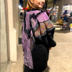 90s Jeffery Leather Suede Sequin Hand Beaded Faux Fur Patchwork Jacket